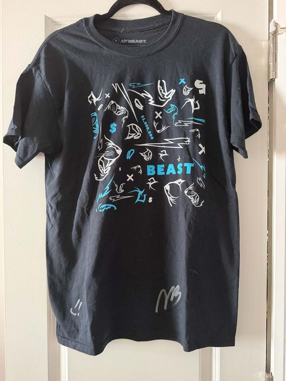 MrBeast Black Graphic T-Shirt Medium $1,000,000 Beast Doodle Design